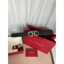 Ferragamo Classic Calf Leather Silver Buckle 35mm Belt 