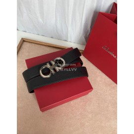 Ferragamo Classic Calf Leather Silver Buckle 35mm Belt 