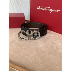 Ferragamo Classic Calf Leather Silver Buckle 35mm Belt 