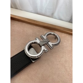 Ferragamo Classic Calf Leather Silver Buckle 35mm Belt 