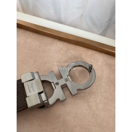 Ferragamo Classic Calf Leather Silver Buckle 35mm Belt 