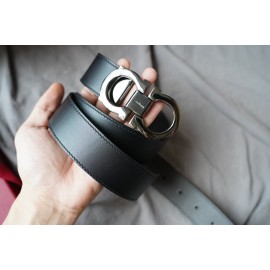 Ferragamo Elegant Calf Leather Gun Color Buckle 35mm Belt 