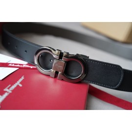 Ferragamo Elegant Calf Leather Gun Color Buckle 35mm Belt 