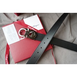 Ferragamo Elegant Calf Leather Gun Color Buckle 35mm Belt 