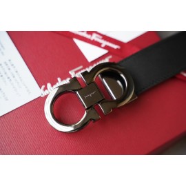 Ferragamo Elegant Calf Leather Gun Color Buckle 35mm Belt 
