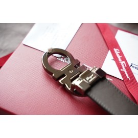 Ferragamo Elegant Calf Leather Gun Color Buckle 35mm Belt 