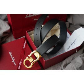 Ferragamo Elegant Calf Leather Gold Buckle 35mm Belt 