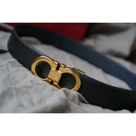 Ferragamo Elegant Calf Leather Gold Buckle 35mm Belt 