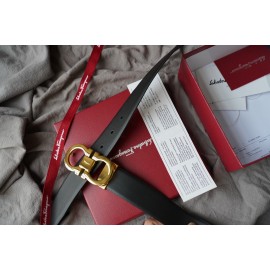 Ferragamo Elegant Calf Leather Gold Buckle 35mm Belt 