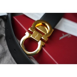 Ferragamo Elegant Calf Leather Gold Buckle 35mm Belt 