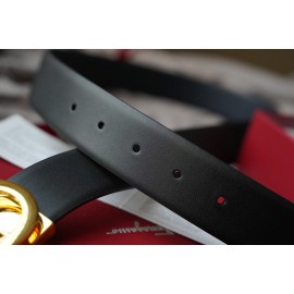 Ferragamo Elegant Calf Leather Gold Buckle 35mm Belt 