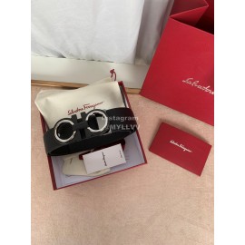 Ferragamo Elegant Leather Silver Buckle 35mm Belt For Men