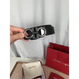 Ferragamo Elegant Leather Silver Buckle 35mm Belt For Men