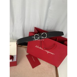 Ferragamo Elegant Leather Silver Buckle 35mm Belt For Men