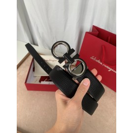 Ferragamo Elegant Leather Silver Buckle 35mm Belt For Men