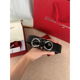 Ferragamo Elegant Leather Silver Buckle 35mm Belt For Men