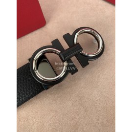 Ferragamo Elegant Leather Silver Buckle 35mm Belt For Men