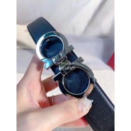 Ferragamo Black Leather Gun Color Buckle 35mm Belt For Men