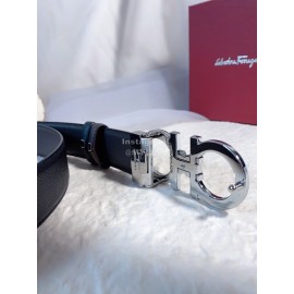 Ferragamo Black Leather Gun Color Buckle 35mm Belt For Men