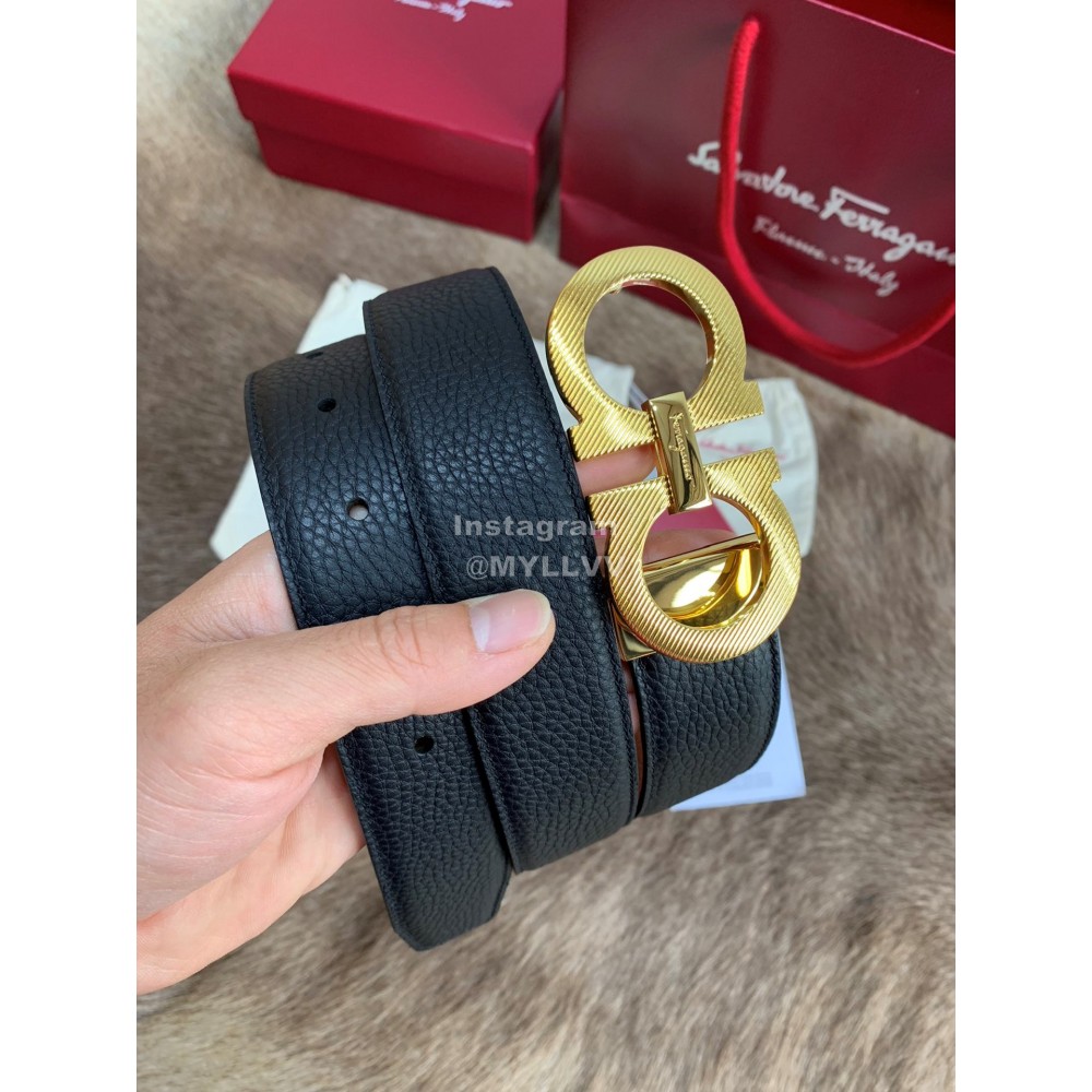 Ferragamo New Leather Pure Copper Gold Buckle 35mm Belt For Men