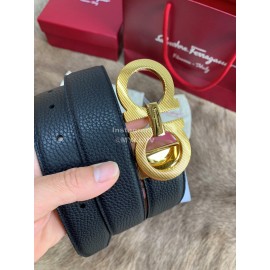 Ferragamo New Leather Pure Copper Gold Buckle 35mm Belt For Men