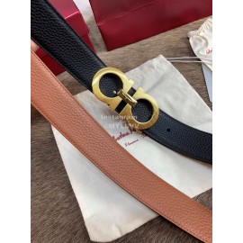 Ferragamo New Leather Pure Copper Gold Buckle 35mm Belt For Men