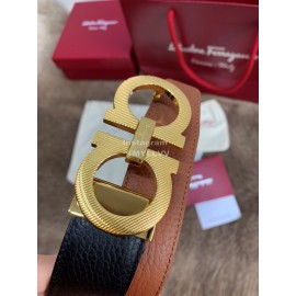 Ferragamo New Leather Pure Copper Gold Buckle 35mm Belt For Men
