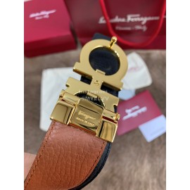 Ferragamo New Leather Pure Copper Gold Buckle 35mm Belt For Men