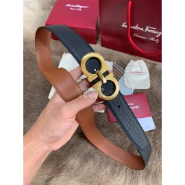 Ferragamo New Leather Pure Copper Gold Buckle 35mm Belt For Men