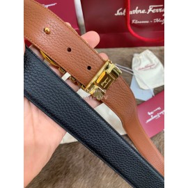 Ferragamo New Leather Pure Copper Gold Buckle 35mm Belt For Men
