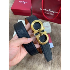 Ferragamo New Leather Pure Copper Gold Buckle 35mm Belt For Men