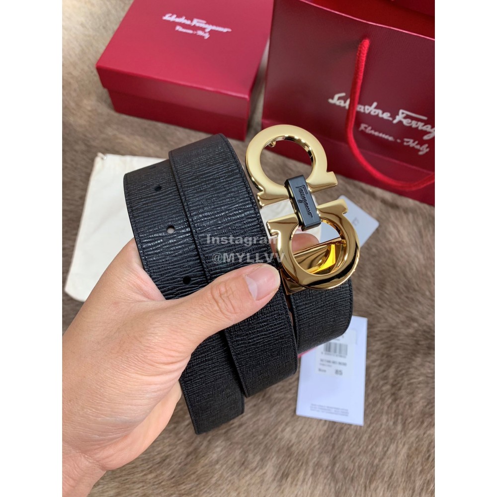 Ferragamo New Leather Gold Pure Copper Buckle 35mm Belt For Men