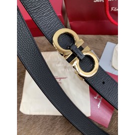 Ferragamo New Leather Gold Pure Copper Buckle 35mm Belt For Men