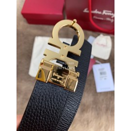 Ferragamo New Leather Gold Pure Copper Buckle 35mm Belt For Men