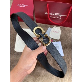 Ferragamo New Leather Gold Pure Copper Buckle 35mm Belt For Men