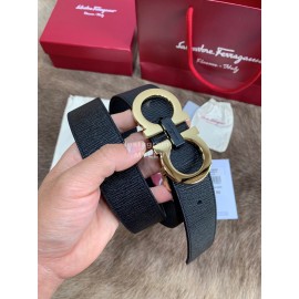 Ferragamo New Leather Gold Pure Copper Buckle 35mm Belt For Men