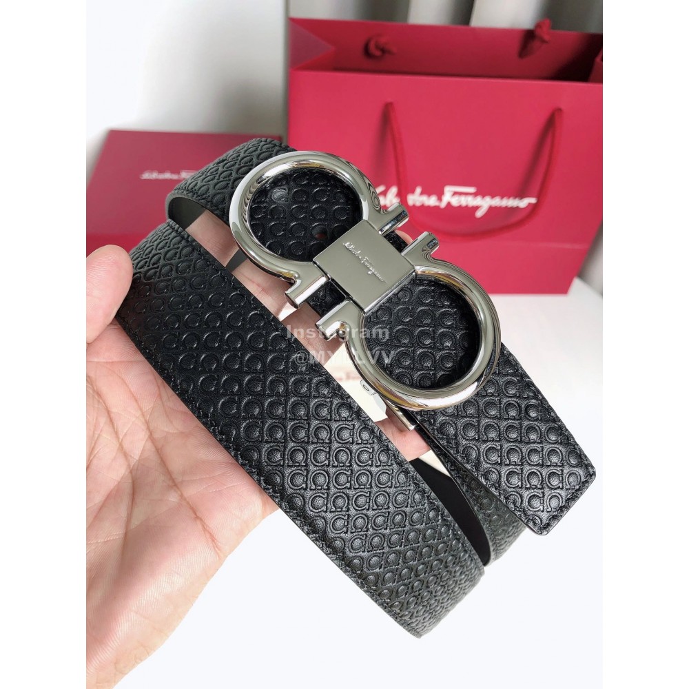 Ferragamo New Cowhide Electroplated Silver Buckle 35mm Belt For Men