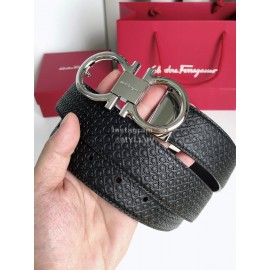 Ferragamo New Cowhide Electroplated Silver Buckle 35mm Belt For Men