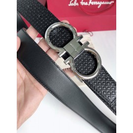 Ferragamo New Cowhide Electroplated Silver Buckle 35mm Belt For Men