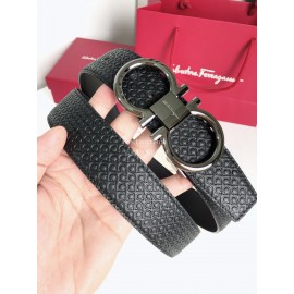 Ferragamo New Cowhide Electroplated Gun Color Buckle 35mm Belt For Men