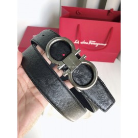Ferragamo New Cowhide Electroplated Gun Color Buckle 35mm Belt 