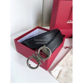 Ferragamo New Cowhide Electroplated Gun Color Buckle 35mm Belt 