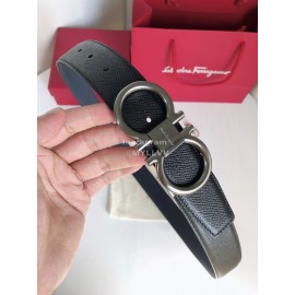 Ferragamo New Cowhide Electroplated Gun Color Buckle 35mm Belt 