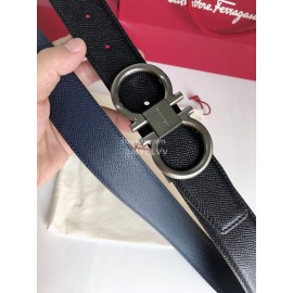 Ferragamo New Cowhide Electroplated Gun Color Buckle 35mm Belt 