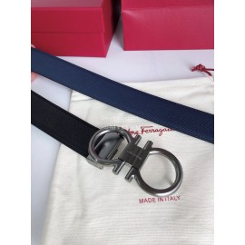 Ferragamo New Cowhide Electroplated Gun Color Buckle 35mm Belt 