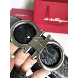 Ferragamo New Cowhide Electroplated Gun Color Buckle 35mm Belt 