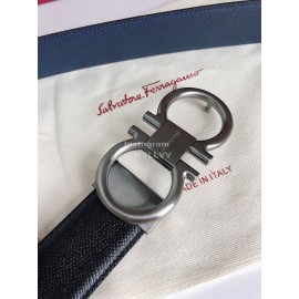 Ferragamo New Cowhide Electroplated Gun Color Buckle 35mm Belt 