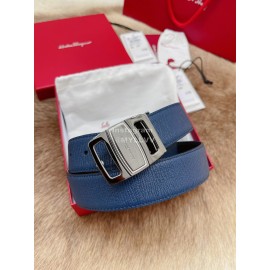 Ferragamo Fashion Calf Leather Pure Copper Buckle 35mm Belt Navy