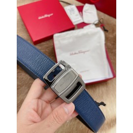 Ferragamo Fashion Calf Leather Pure Copper Buckle 35mm Belt Navy