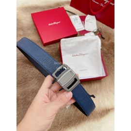 Ferragamo Fashion Calf Leather Pure Copper Buckle 35mm Belt Navy